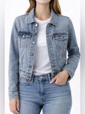 Nautica Denim Jacket Light Wash Cropped Distressed Women’s Medium